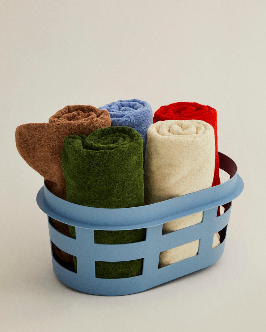 Storage Basket, Plastic, Oval with Rim Handle, Recycled Material, for Laundry