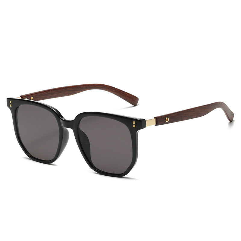 Sunglasses with Wooden Temples and UV Protection, Transparent Frame, Lens Width 62 mm (2.4 in)