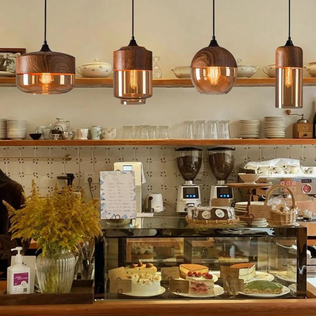 Bolania | Hängeleuchte - Skandinavisches Holz mit getöntem Glas