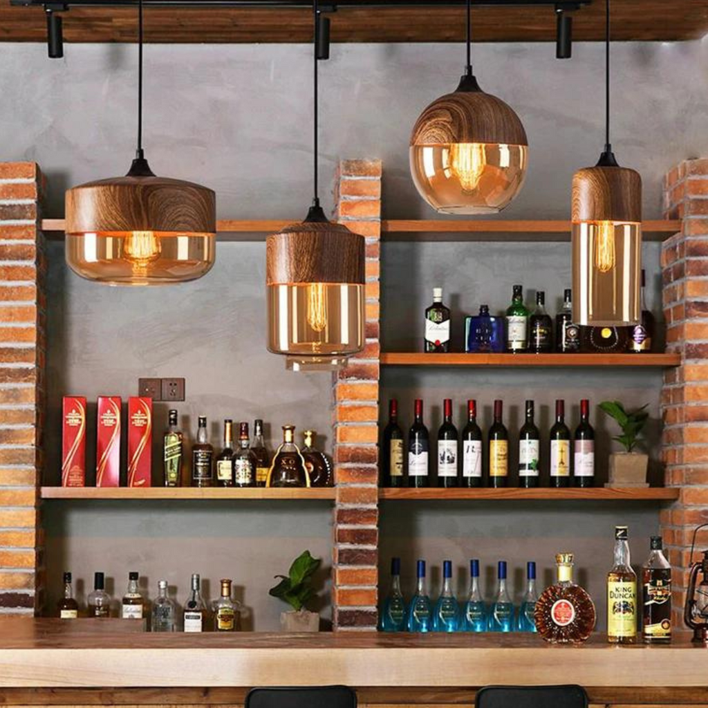 Bolania | Hängeleuchte - Skandinavisches Holz mit getöntem Glas