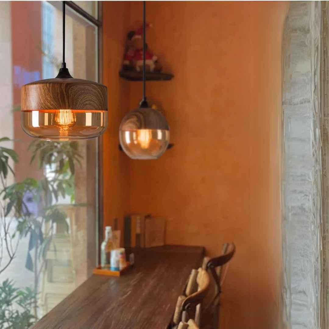 Bolania | Hängeleuchte - Skandinavisches Holz mit getöntem Glas