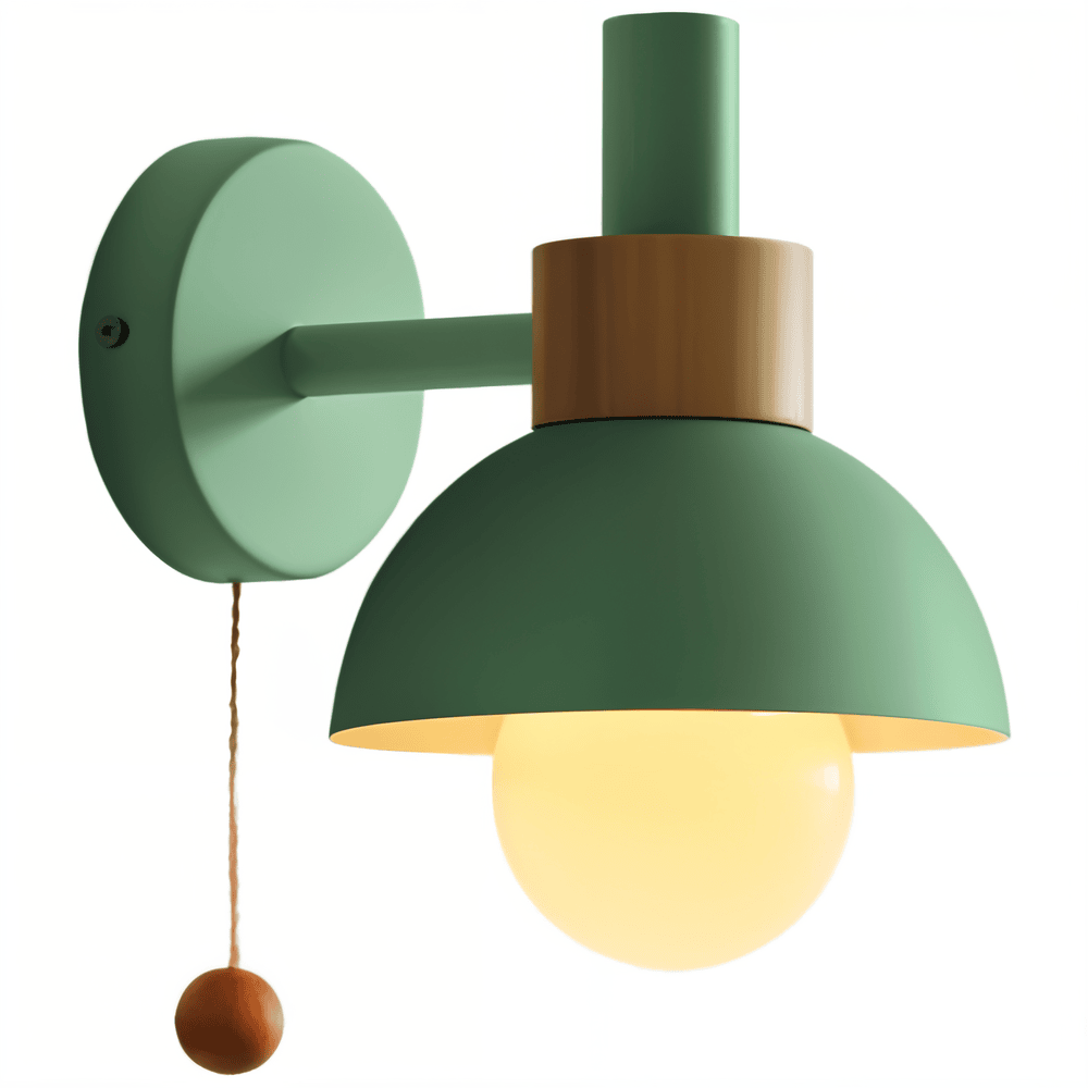 Bolania | Wandlampe - Wandlampe aus Holz und Eisen im Macaron-Stil mit Zugschalter