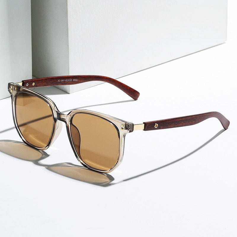 Sunglasses with Wooden Temples and UV Protection, Transparent Frame, Lens Width 62 mm (2.4 in)