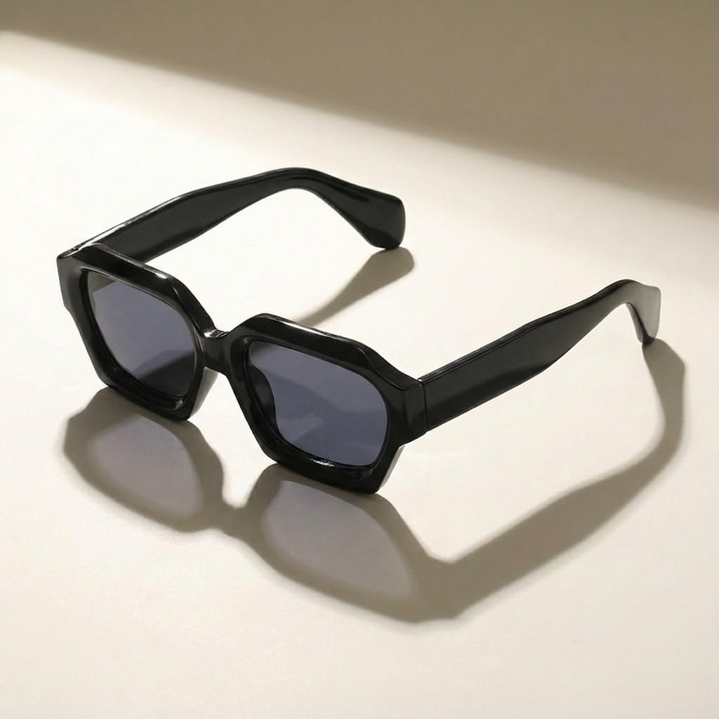 Sunglasses with Geometric Frame in Tortoiseshell Pattern, UV400 Protection, Coloured Temples