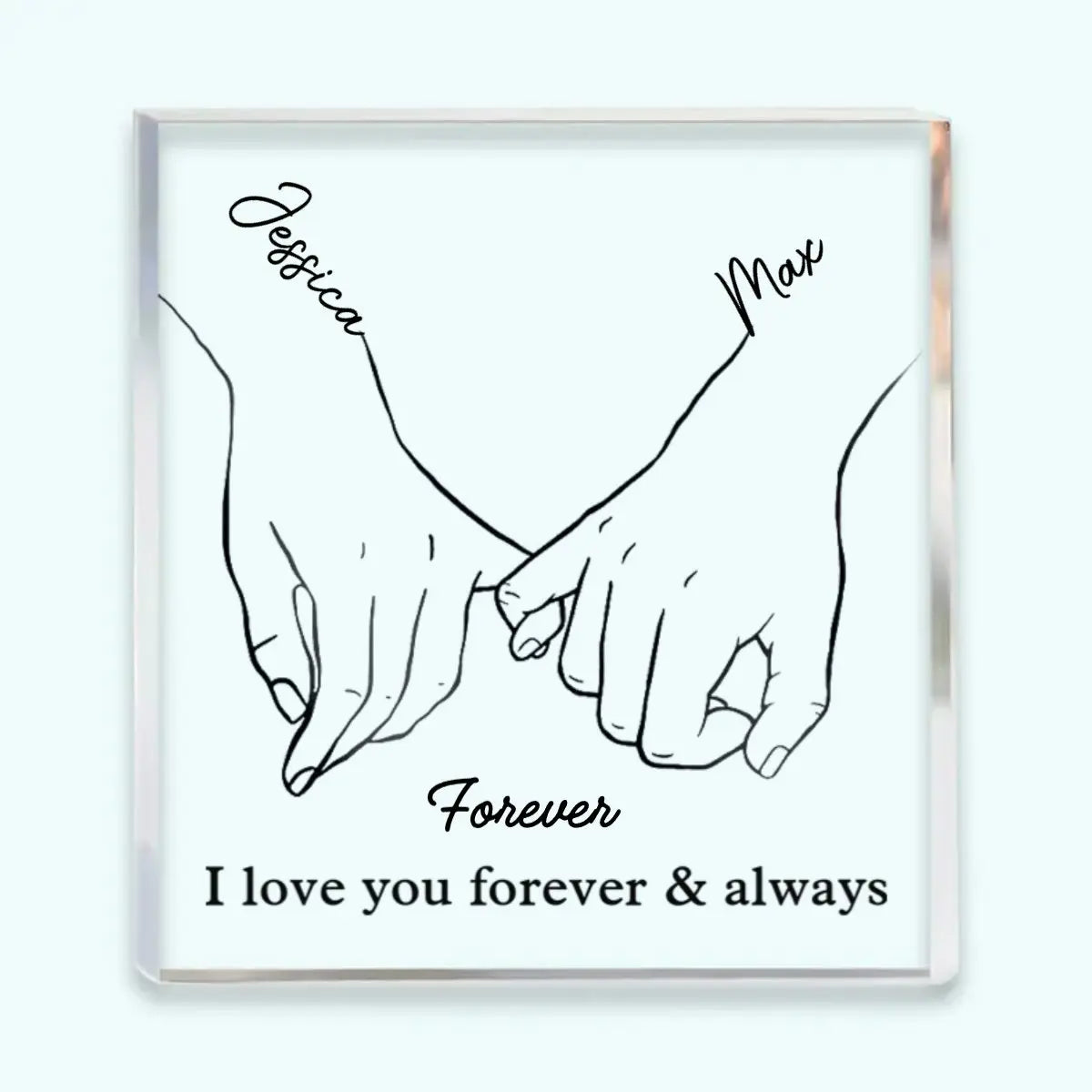 Personalized Acrylic Plaque for Couples with Names and Saying Line Art Hands Freestanding Gift for Anniversary and Valentine's Day