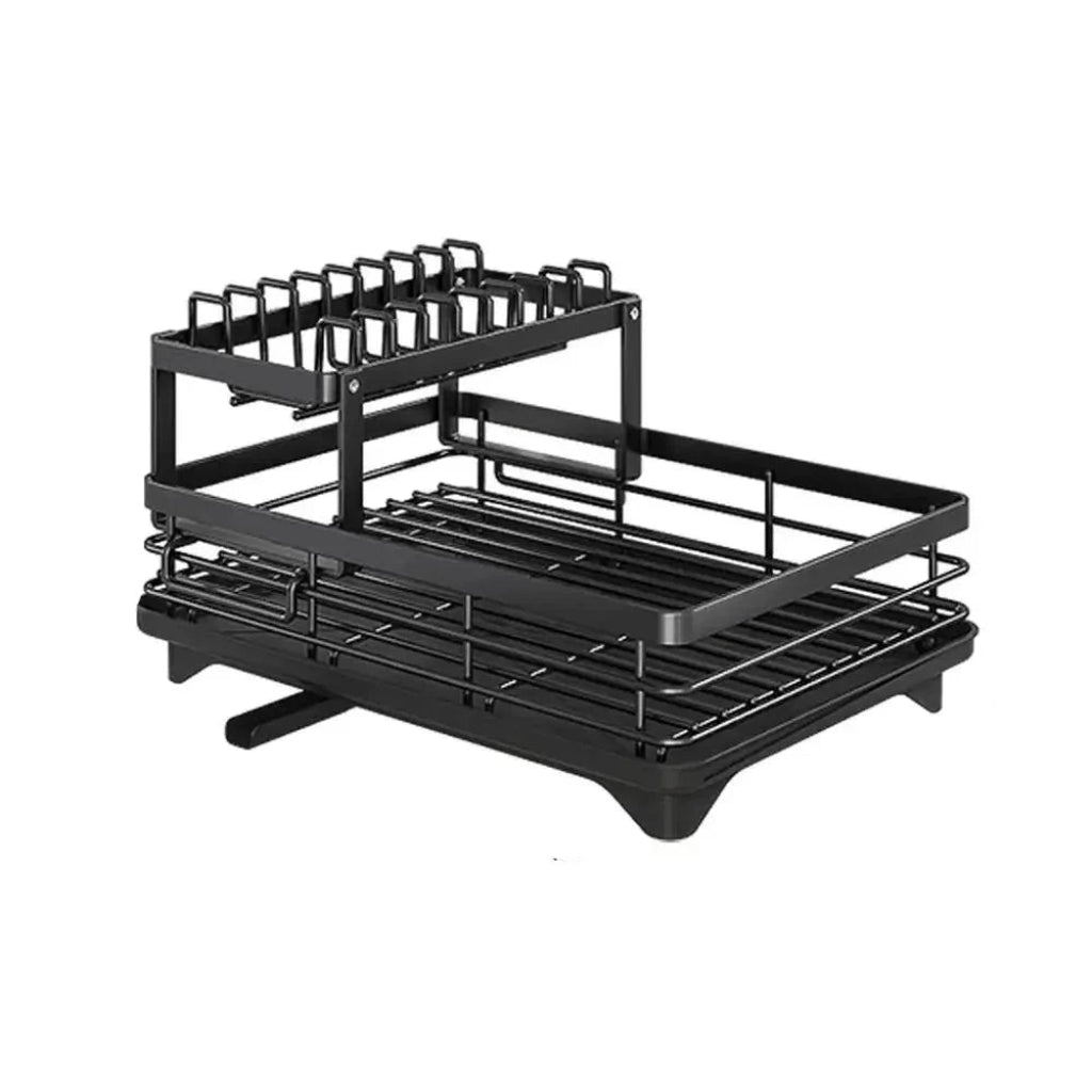 Foldable Stainless Steel Dish Drainer with Cutlery Holder, Non-Slip Feet and Water Drainer for Small Kitchens