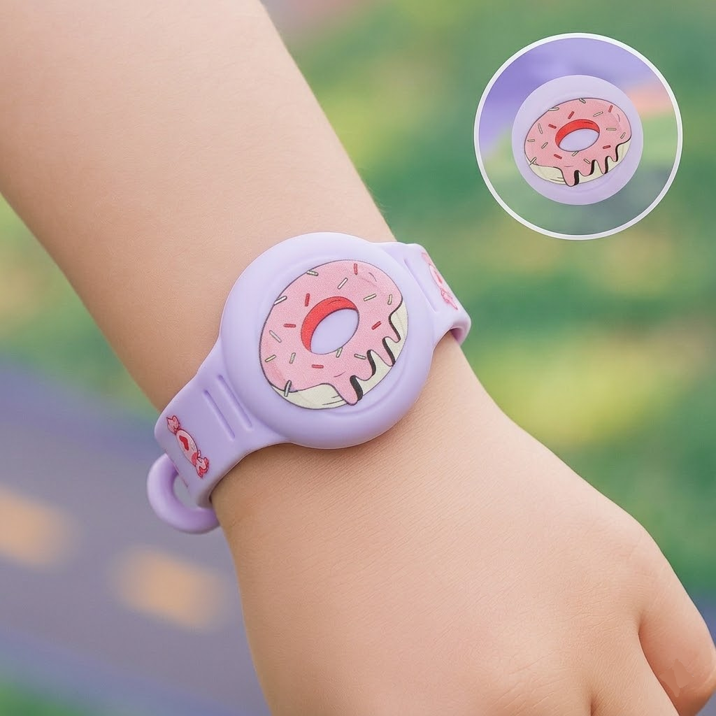 Children's AirTag Silicone Bracelet, Adjustable Holder with Cartoon Designs, Skin-Friendly and Washable