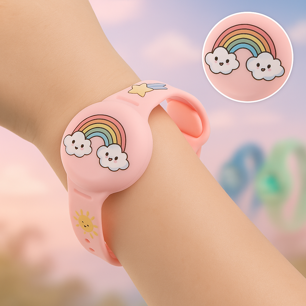 Children's AirTag Silicone Bracelet, Adjustable Holder with Cartoon Designs, Skin-Friendly and Washable