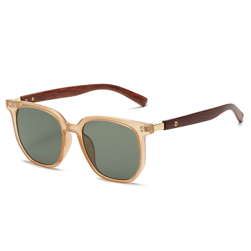 Sunglasses with Wooden Temples and UV Protection, Transparent Frame, Lens Width 62 mm (2.4 in)