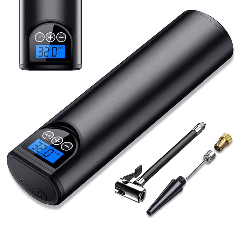 Cordless Portable Air Pump with Digital Display Auto Shut-Off 150 PSI for Cars Bicycles and Balls USB Rechargeable with LED Light
