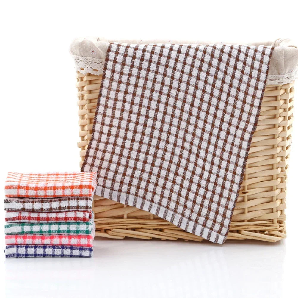 Dish Towels 100% Cotton, Set of 6, Absorbent and Machine Washable with Plaid Pattern for Kitchen and Catering