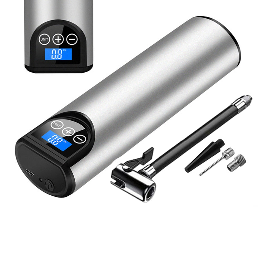 Cordless Portable Air Pump with Digital Display Auto Shut-Off 150 PSI for Cars Bicycles and Balls USB Rechargeable with LED Light