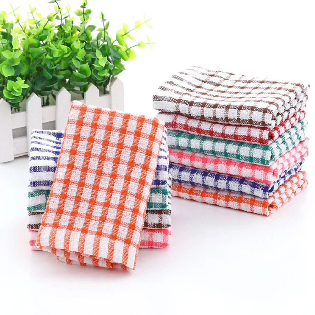 Dish Towels 100% Cotton, Set of 6, Absorbent and Machine Washable with Plaid Pattern for Kitchen and Catering