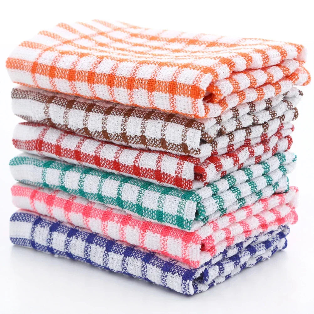Dish Towels 100% Cotton, Set of 6, Absorbent and Machine Washable with Plaid Pattern for Kitchen and Catering