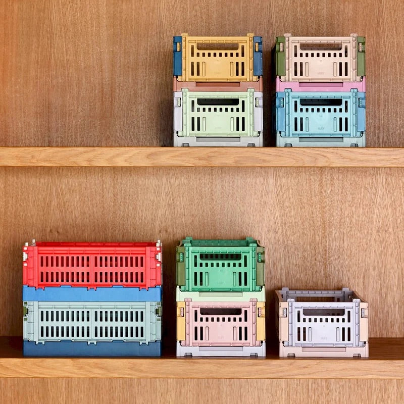 Collapsible Box made of Recycled Plastic with Perforated Walls, Stackable and Foldable, Multicolor