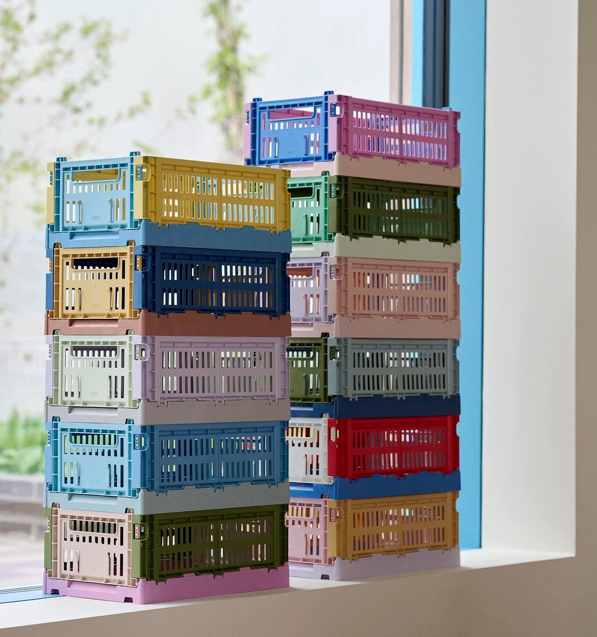 Collapsible Box made of Recycled Plastic with Perforated Walls, Stackable and Foldable, Multicolor