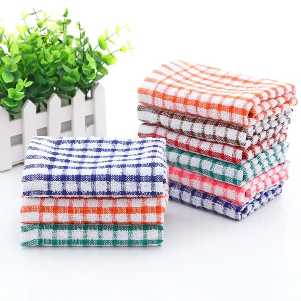 Dish Towels 100% Cotton, Set of 6, Absorbent and Machine Washable with Plaid Pattern for Kitchen and Catering
