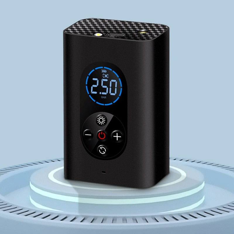 Akku-Luftpumpe Tragbar mit Digital-Display Auto-Stopp 150 PSI für Auto Motorrad Fahrrad und Bälle USB-C Aufladbar mit LED-Licht