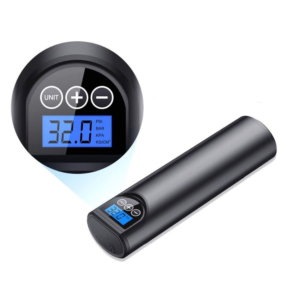 Cordless Portable Air Pump with Digital Display Auto Shut-Off 150 PSI for Cars Bicycles and Balls USB Rechargeable with LED Light