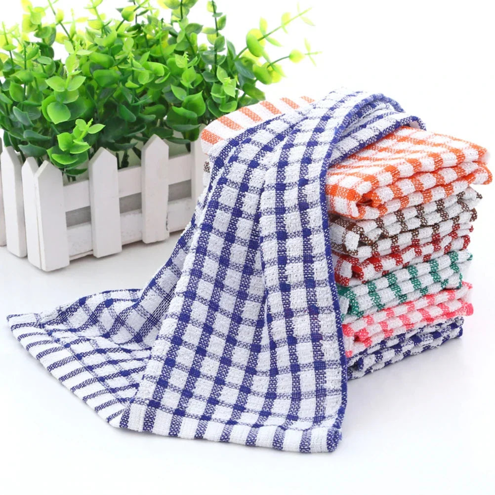 Dish Towels 100% Cotton, Set of 6, Absorbent and Machine Washable with Plaid Pattern for Kitchen and Catering