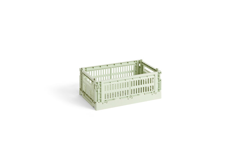 Folding Box Made of Recycled Plastic with Perforated Walls, Stackable and Foldable, Solid Color