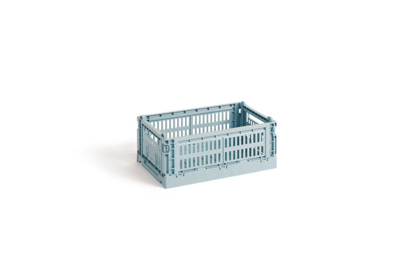 Folding Box Made of Recycled Plastic with Perforated Walls, Stackable and Foldable, Solid Color