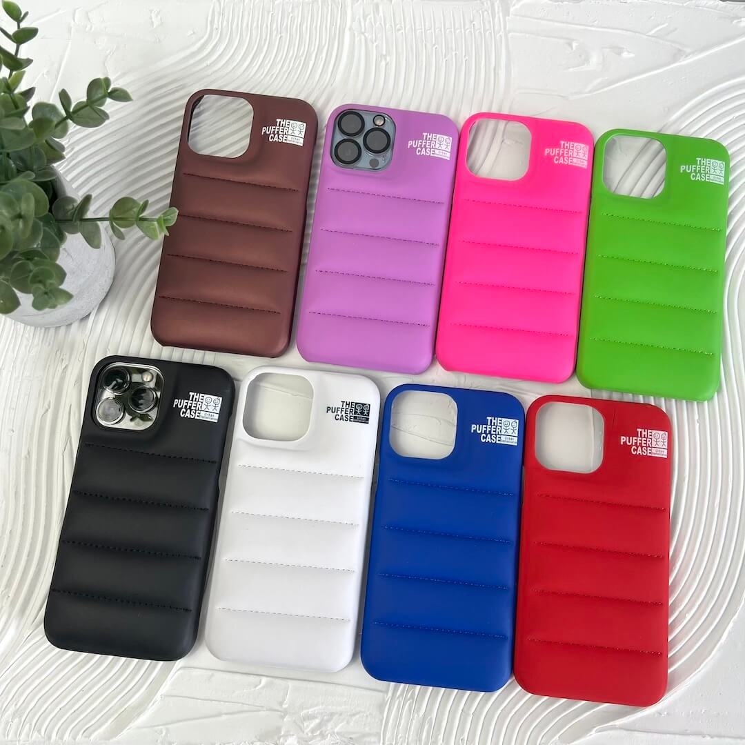 Puffer-Style iPhone Case made of Water-Repellent Polyurethane, Softly Padded and Trendy for iPhone 11 to 14 Pro Max