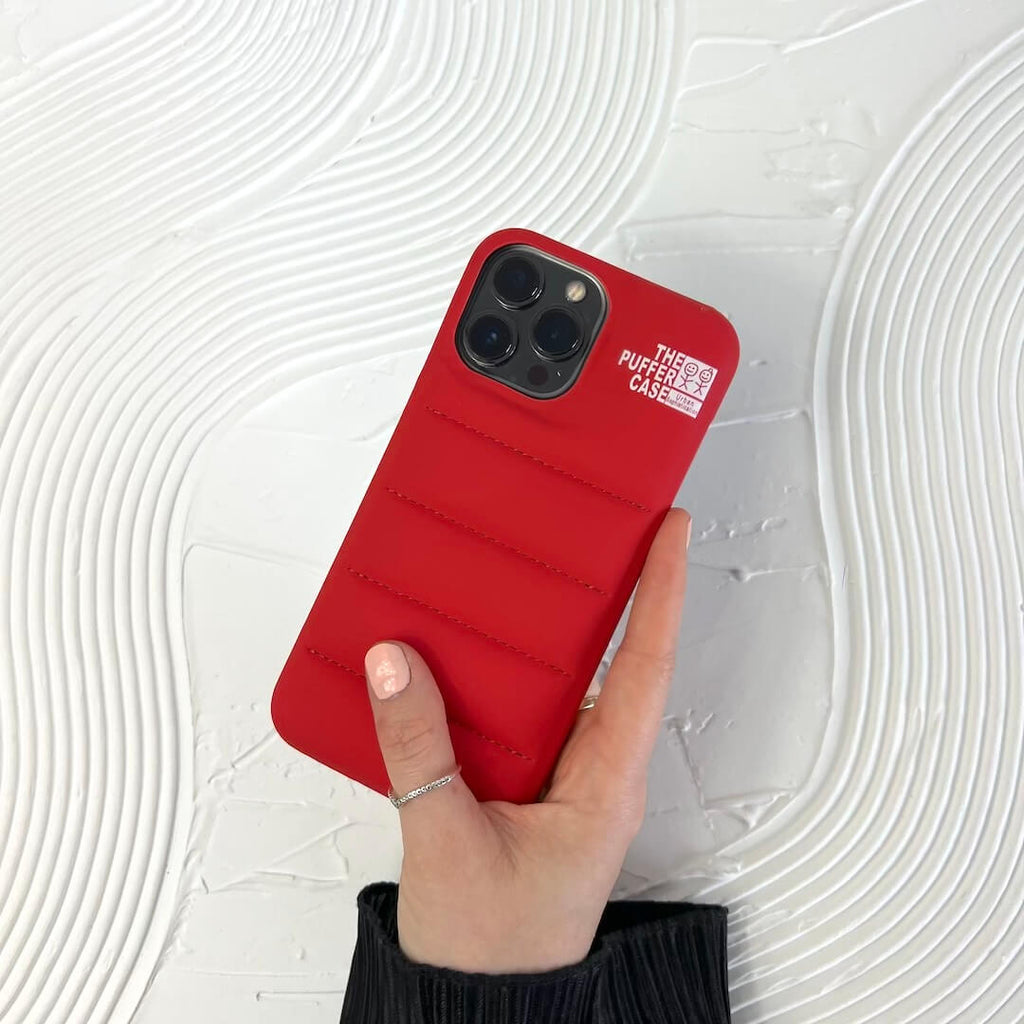Puffer-Style iPhone Case made of Water-Repellent Polyurethane, Softly Padded and Trendy for iPhone 11 to 14 Pro Max
