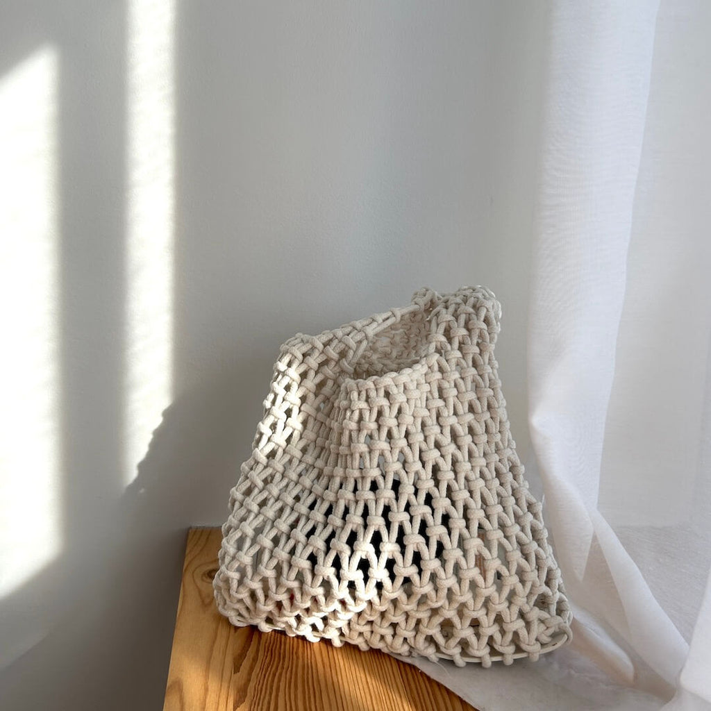 Women's Handbag Hand-Crocheted Cotton Net Pattern for Summer Beach and Everyday Use Vegan