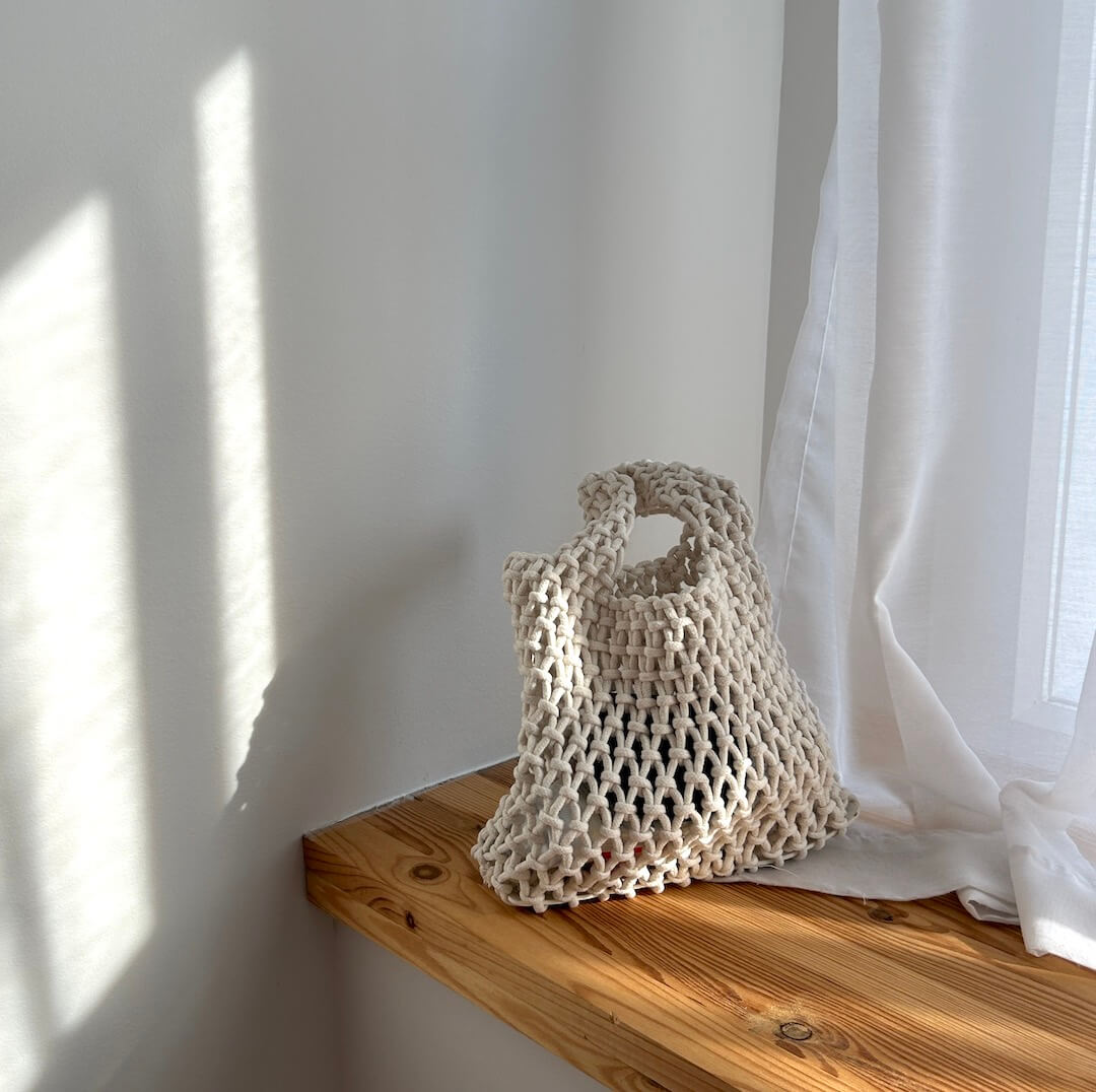 Women's Handbag Hand-Crocheted Cotton Net Pattern for Summer Beach and Everyday Use Vegan