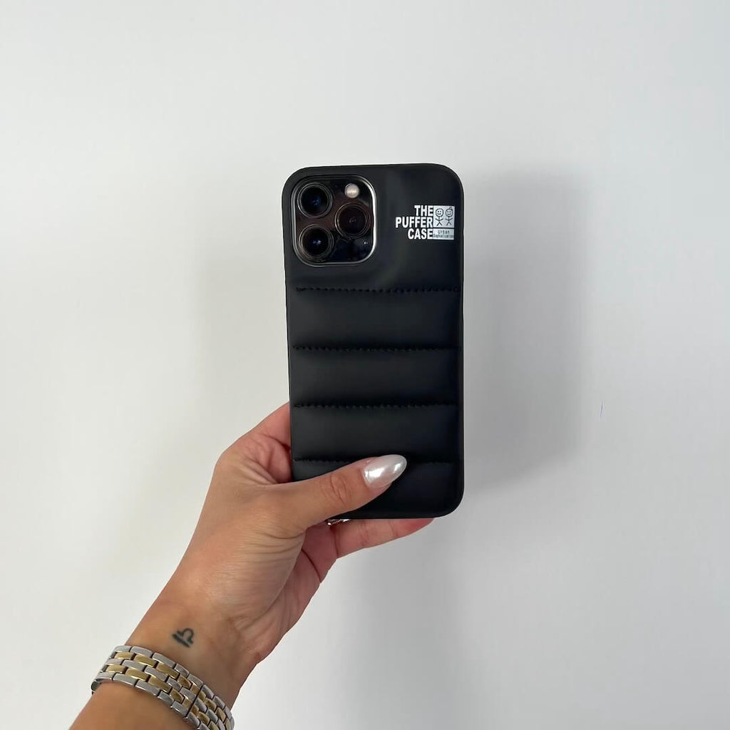 Puffer-Style iPhone Case made of Water-Repellent Polyurethane, Softly Padded and Trendy for iPhone 11 to 14 Pro Max