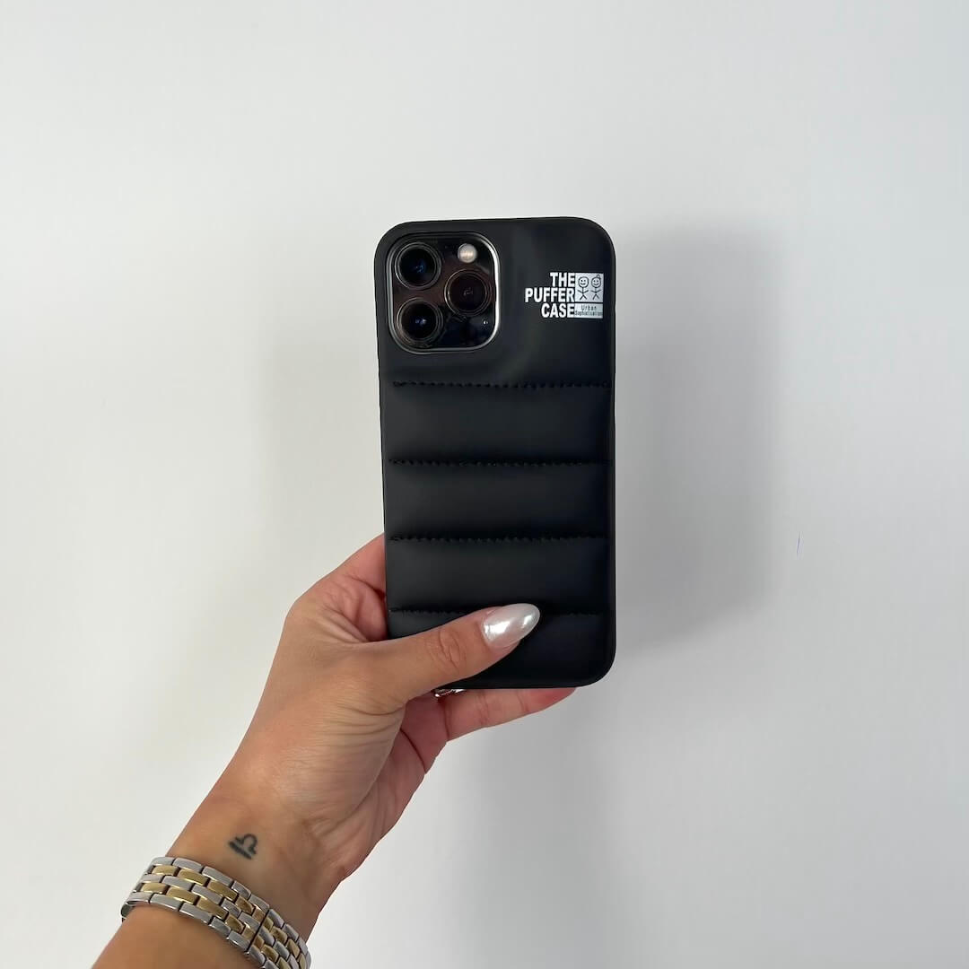 Puffer-Style iPhone Case made of Water-Repellent Polyurethane, Softly Padded and Trendy for iPhone 11 to 14 Pro Max
