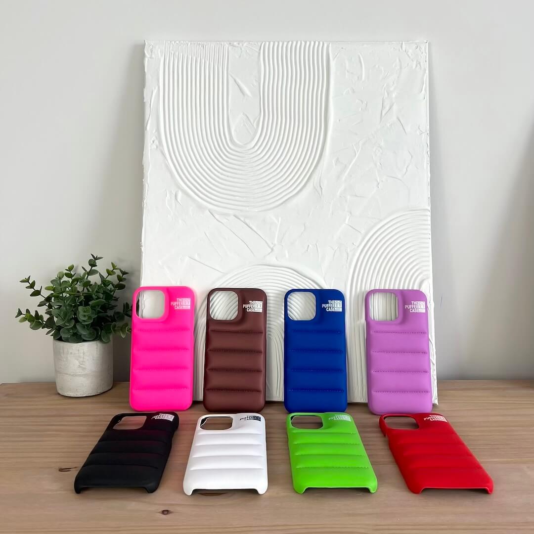 Puffer-Style iPhone Case made of Water-Repellent Polyurethane, Softly Padded and Trendy for iPhone 11 to 14 Pro Max