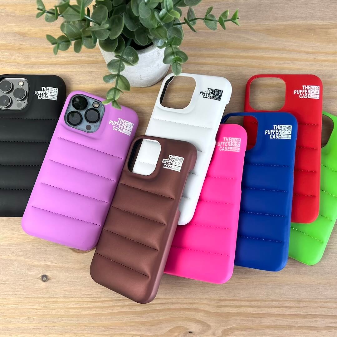 Puffer-Style iPhone Case made of Water-Repellent Polyurethane, Softly Padded and Trendy for iPhone 11 to 14 Pro Max