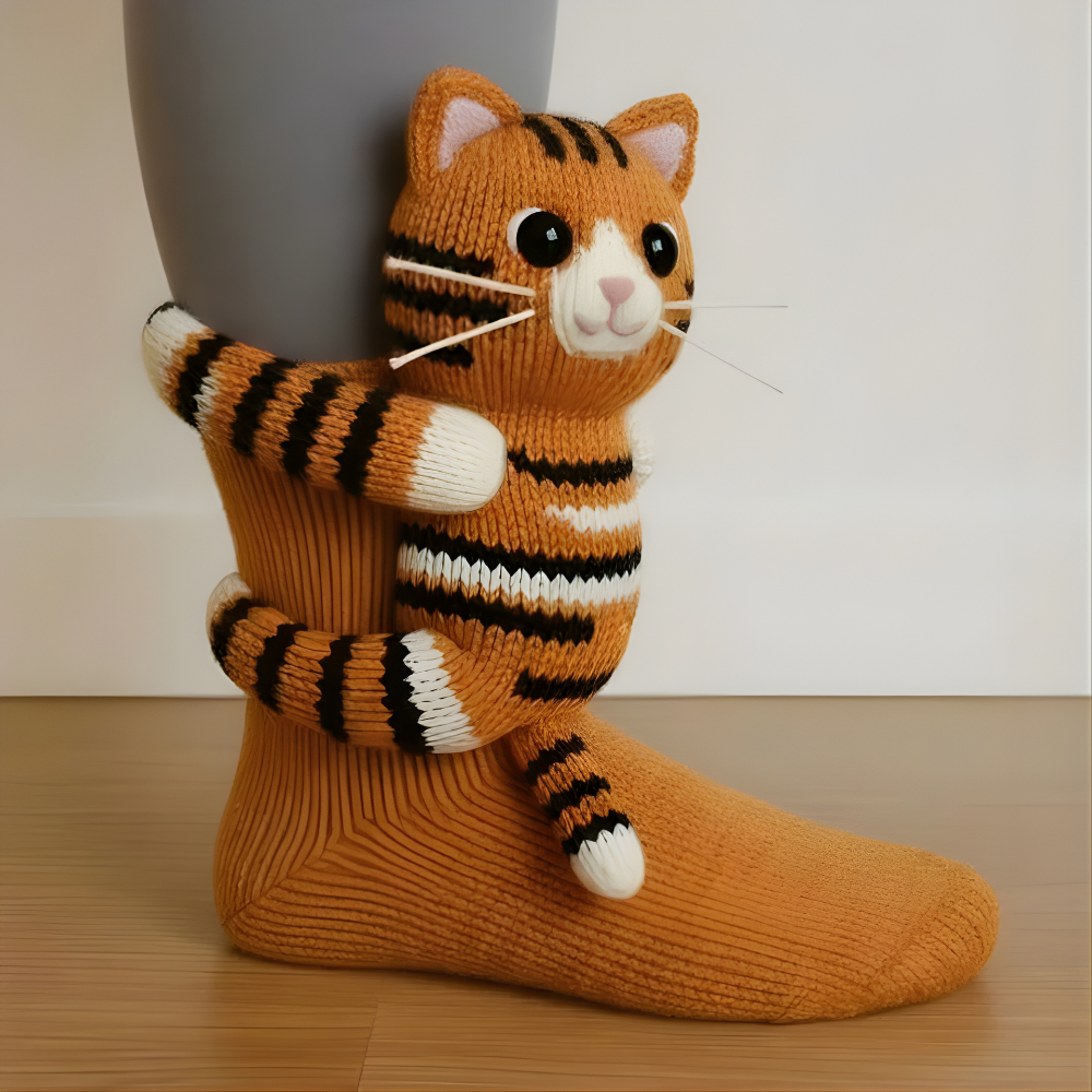 Cozy Socks with 3D Animal Motif, Warm Slipper Socks for Men and Women, Non-Slip Sole, Thick Knit