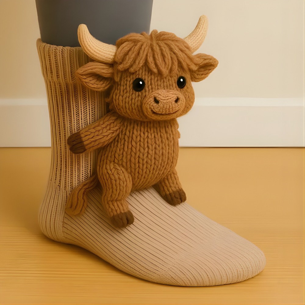 Cozy Socks with 3D Animal Motif, Warm Slipper Socks for Men and Women, Non-Slip Sole, Thick Knit