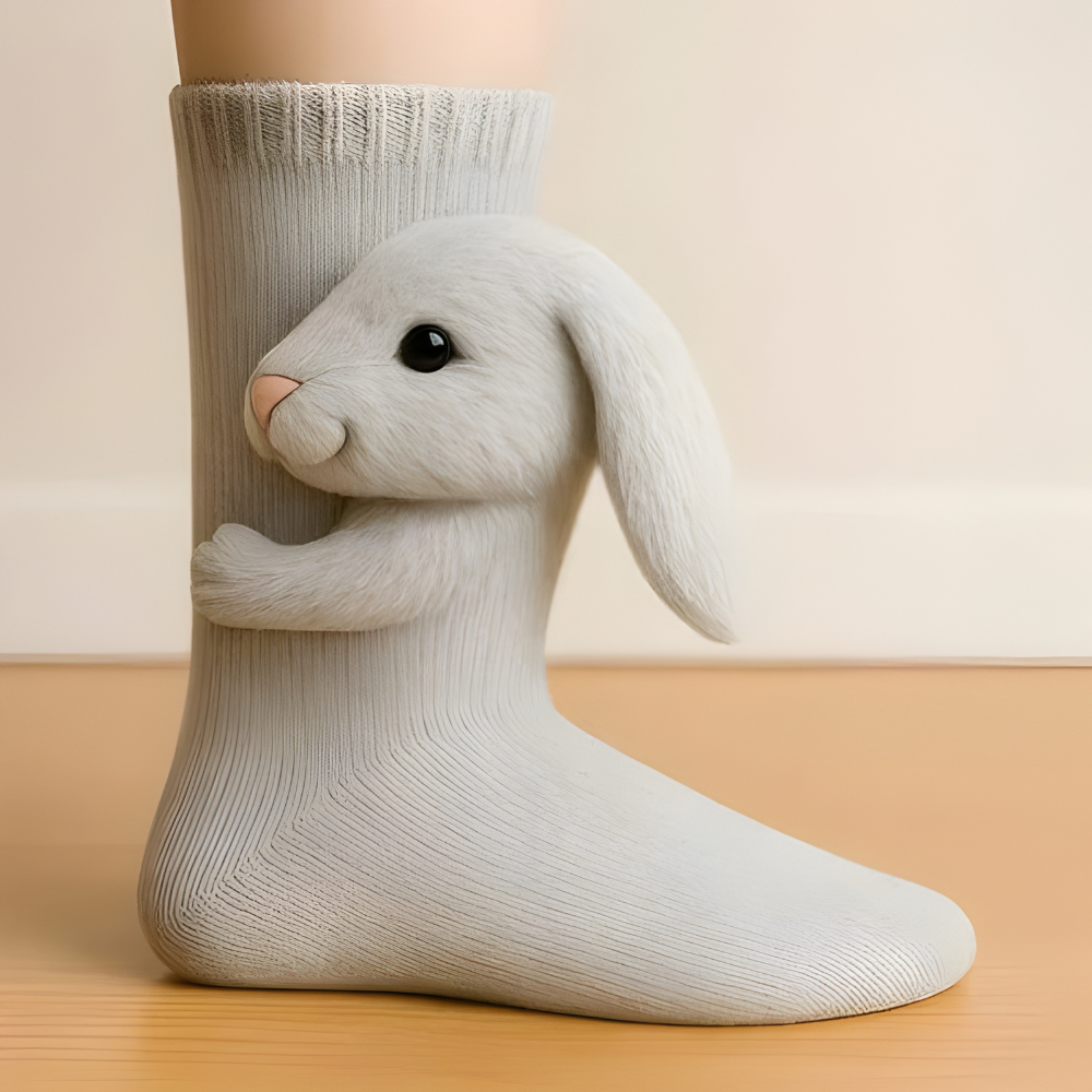 Cozy Socks with 3D Animal Motif, Warm Slipper Socks for Men and Women, Non-Slip Sole, Thick Knit