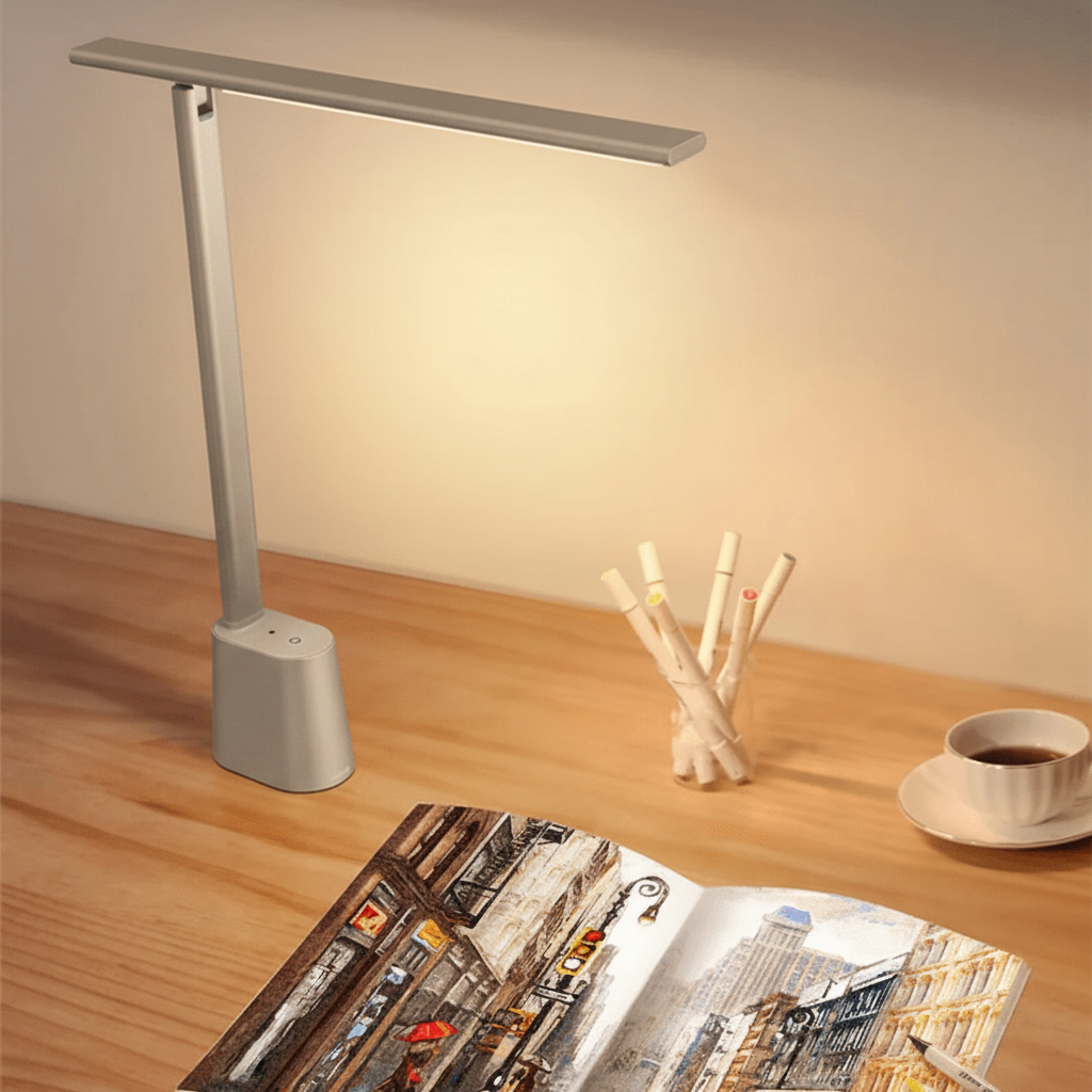 Foldable LED Desk Lamp Dimmable with USB Power Eye-caring Space-saving for Home Office Reading and Travel