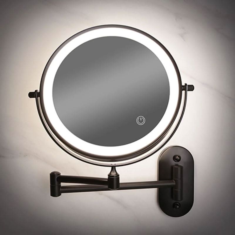 LED Wall Mounted Magnifying Mirror with Touch Control, Swivel Arm, and Rechargeable Battery for Bathroom and Vanity