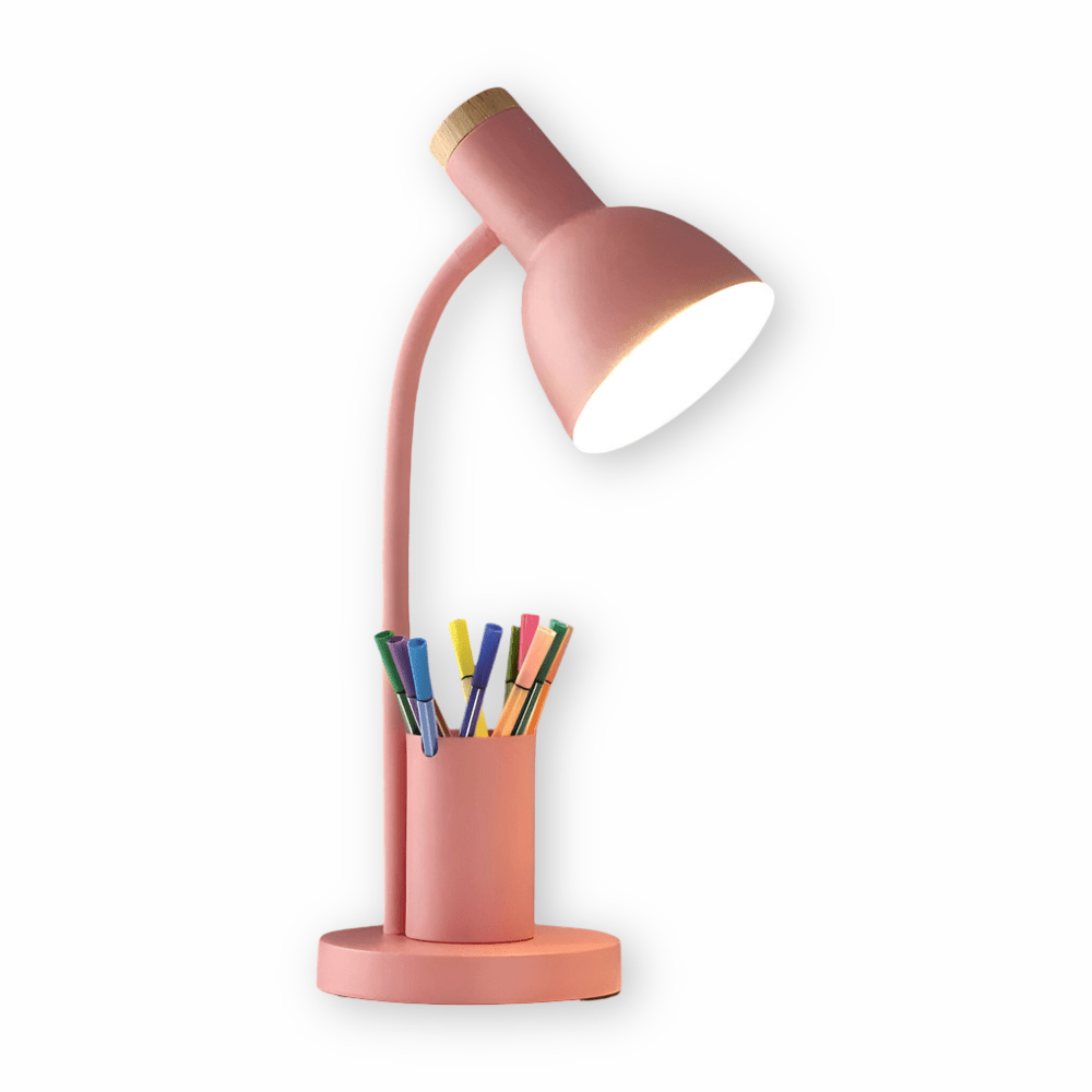 LED-Tischlampe mit Stifthalter Dreifarbigem Licht und Verstellbarem Schwanenhals für Schreibtisch Büro und Nachttisch
