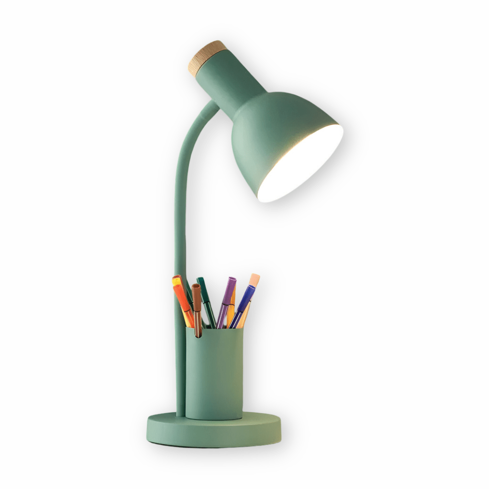 LED-Tischlampe mit Stifthalter Dreifarbigem Licht und Verstellbarem Schwanenhals für Schreibtisch Büro und Nachttisch