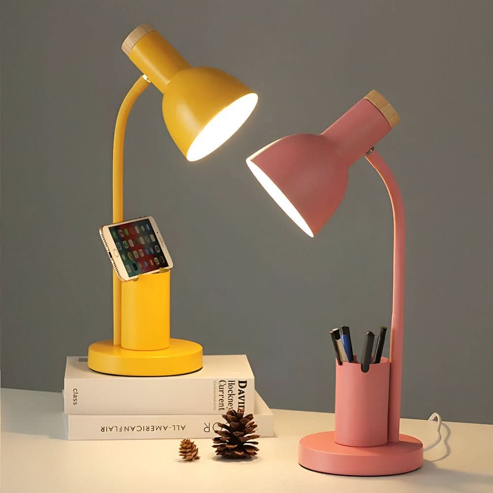 LED-Tischlampe mit Stifthalter Dreifarbigem Licht und Verstellbarem Schwanenhals für Schreibtisch Büro und Nachttisch