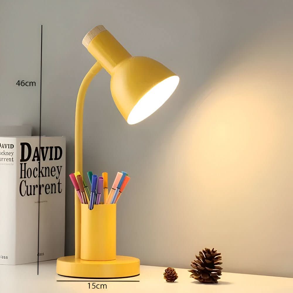 LED-Tischlampe mit Stifthalter Dreifarbigem Licht und Verstellbarem Schwanenhals für Schreibtisch Büro und Nachttisch