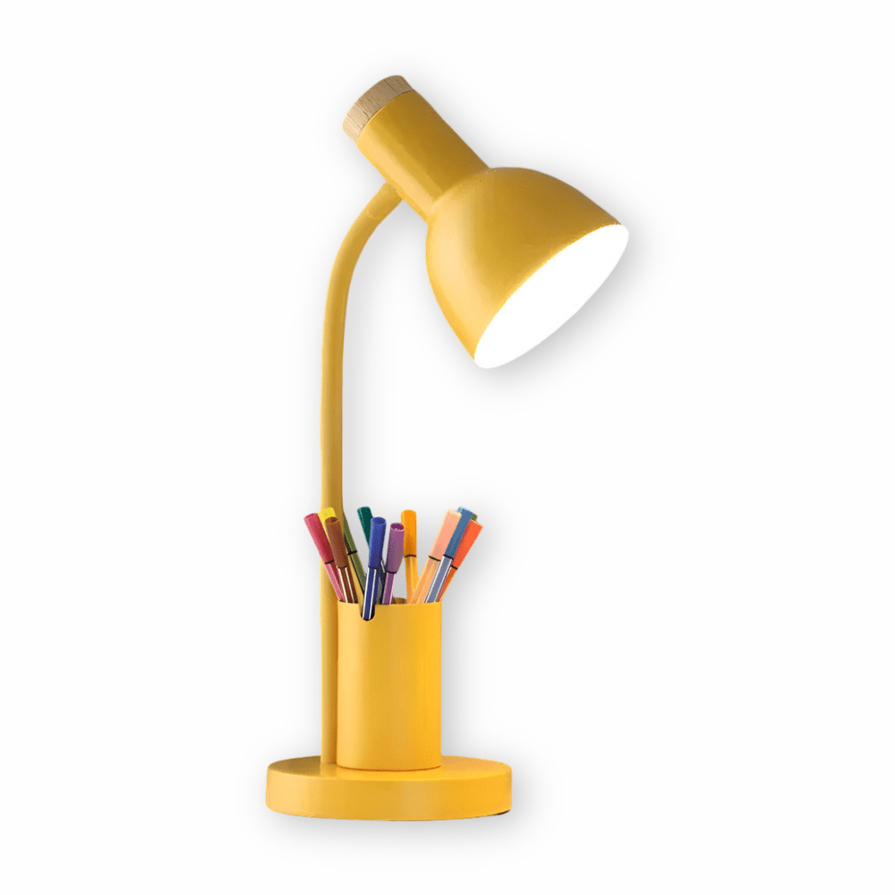 LED-Tischlampe mit Stifthalter Dreifarbigem Licht und Verstellbarem Schwanenhals für Schreibtisch Büro und Nachttisch