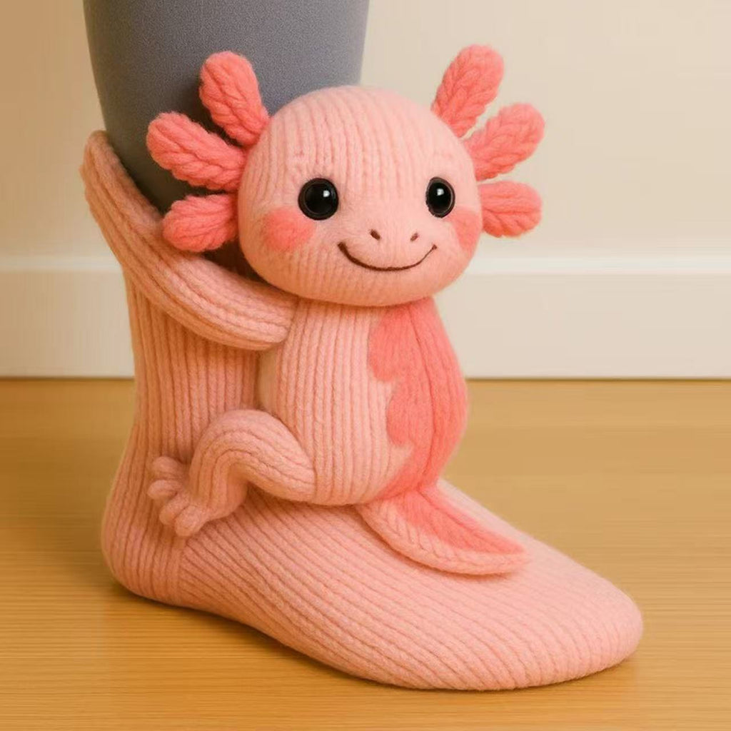 Cozy Socks with 3D Animal Motif, Warm Slipper Socks for Men and Women, Non-Slip Sole, Thick Knit