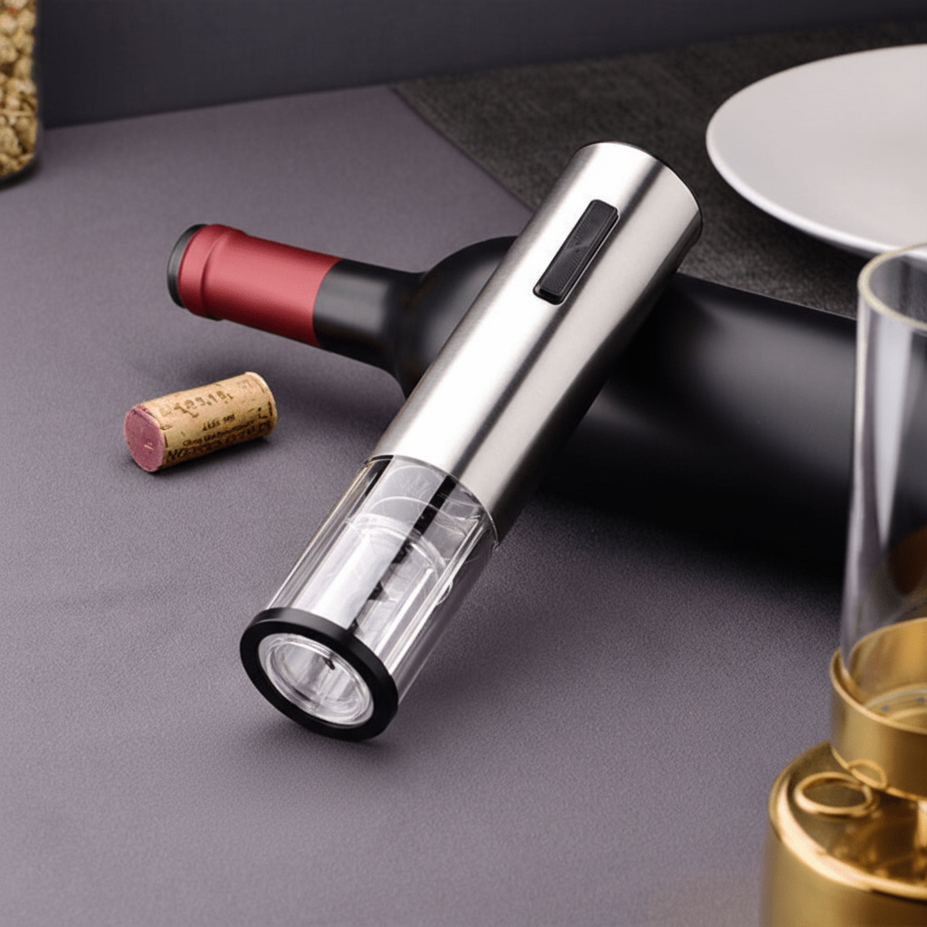 Electric Wine Opener 4-in-1 Set with Foil Cutter, Pourer, and Vacuum Stopper, Rechargeable for Effortless Cork Removal