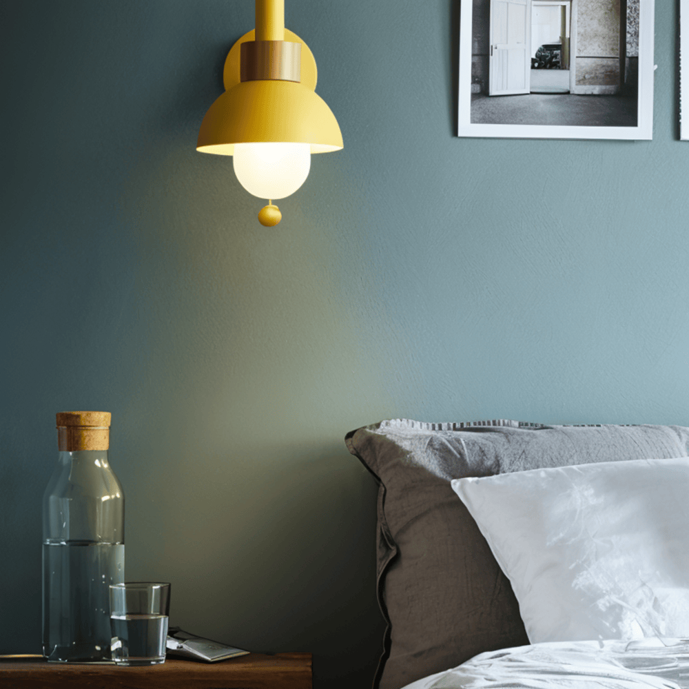 Bolania | Wandlampe - Wandlampe aus Holz und Eisen im Macaron-Stil mit Zugschalter