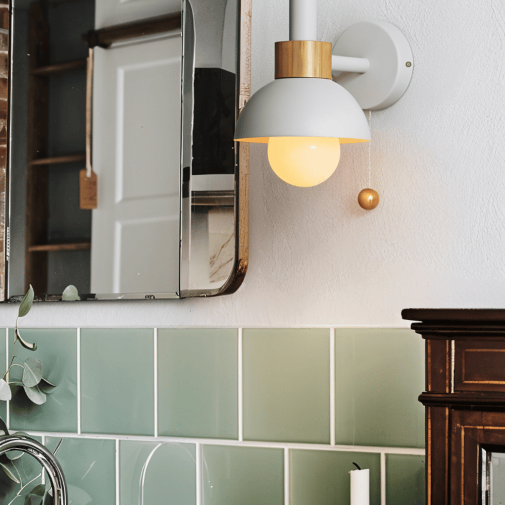 Bolania | Wandlampe - Wandlampe aus Holz und Eisen im Macaron-Stil mit Zugschalter