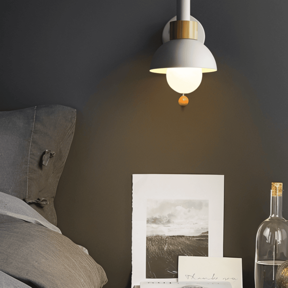 Bolania | Wandlampe - Wandlampe aus Holz und Eisen im Macaron-Stil mit Zugschalter