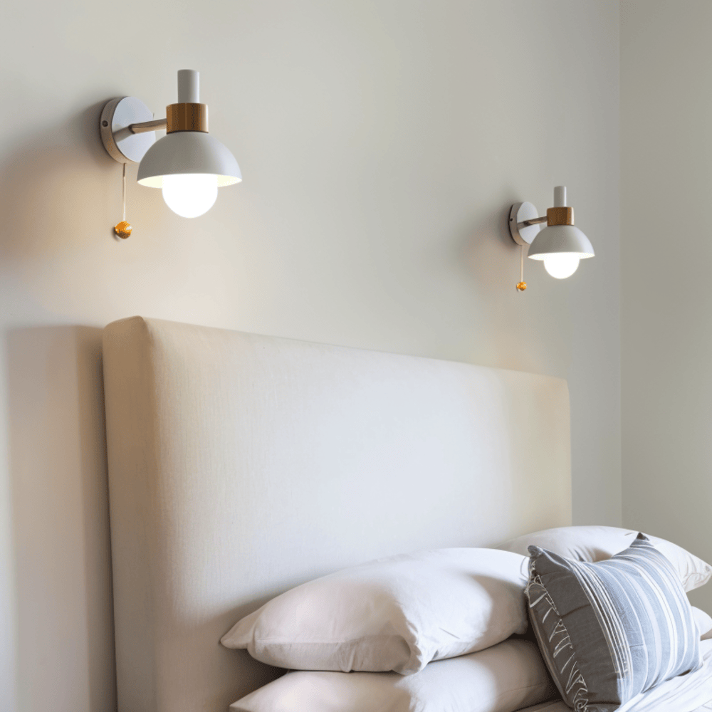 Bolania | Wandlampe - Wandlampe aus Holz und Eisen im Macaron-Stil mit Zugschalter
